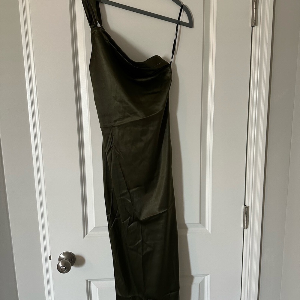 Lulu's One Shoulder Olive Dress